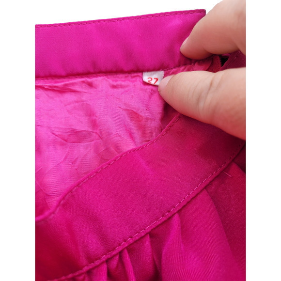 Vintage Pink Black Side Zip Ruffle Lined Barbiecore Flared Gathered Midi Skirt - Picture 4 of 10